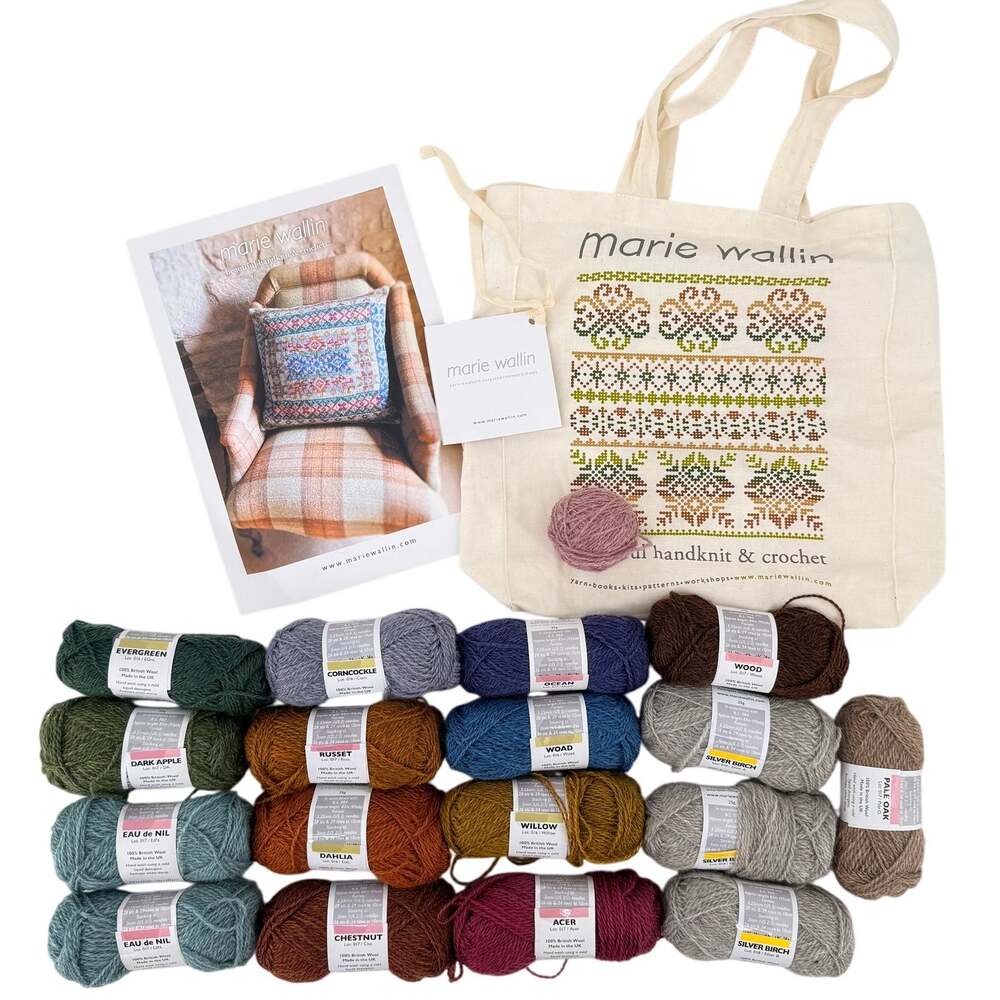 Marie Wallin Kilim Cushion Making Set Template Wool Yarn Tote Bag Set Log Cabin